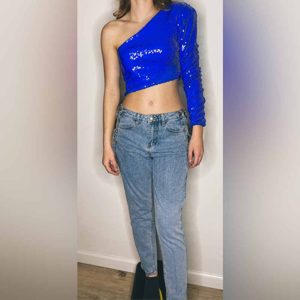 Small Blue Sequenced Zara Crop Top